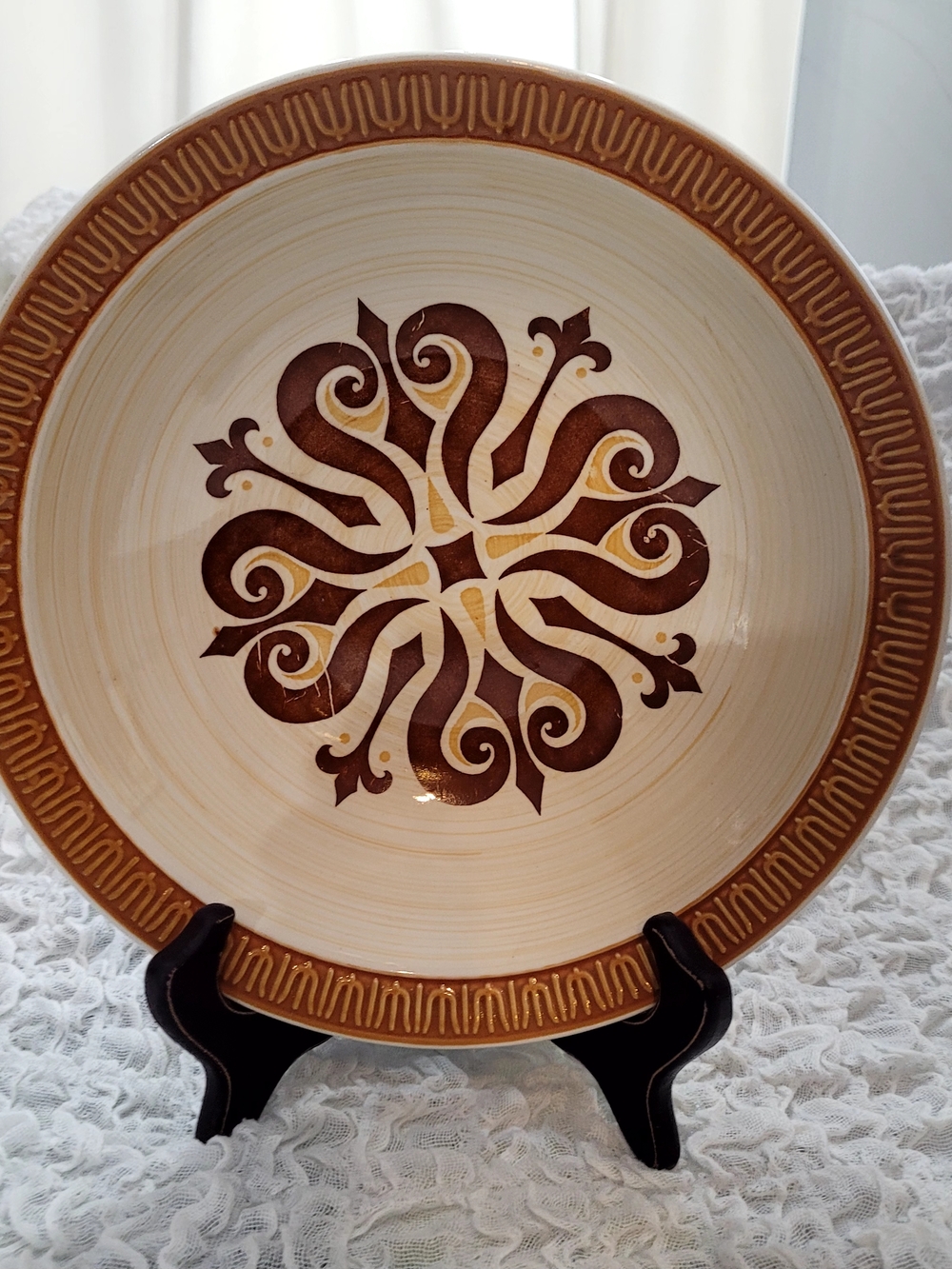 Fashion manor EARTHWARE Athena Pattern Brown & Cream Ceramic Serving Bowl -